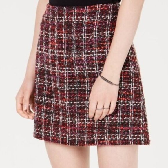 Maison Jules Women's L Skirt Mini Tweed A-Line Skirt Black Plaid Multi L - Picture 1 of 8